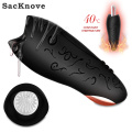 SacKnove 1829HB Double Motors Heating Groan Sounds Electric Sex Toy Men Vibrator Black Blow Job Masturbation Cup  For Male